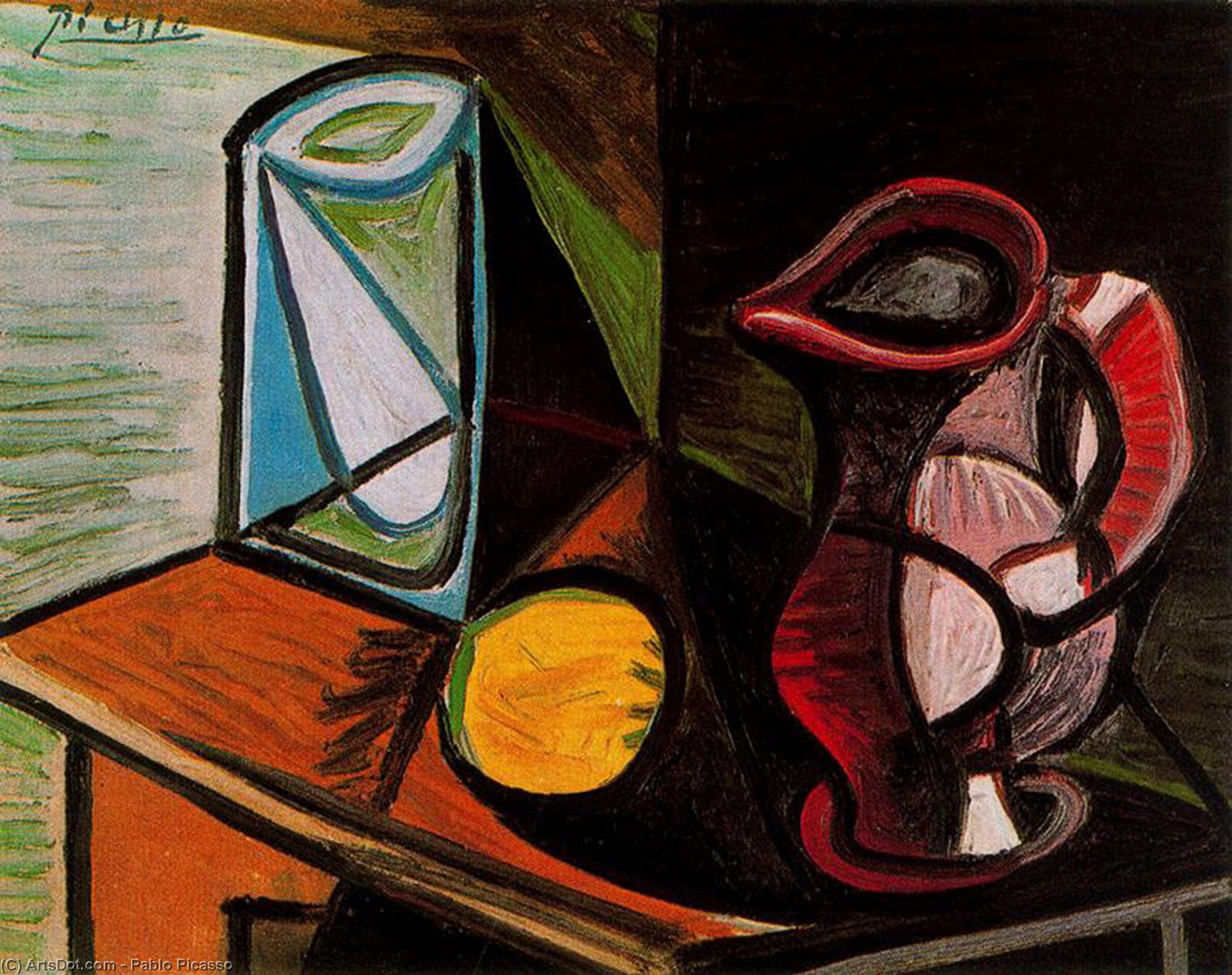 Wikioo.org - The Encyclopedia of Fine Arts - Painting, Artwork by Pablo Picasso - Glass and pitcher