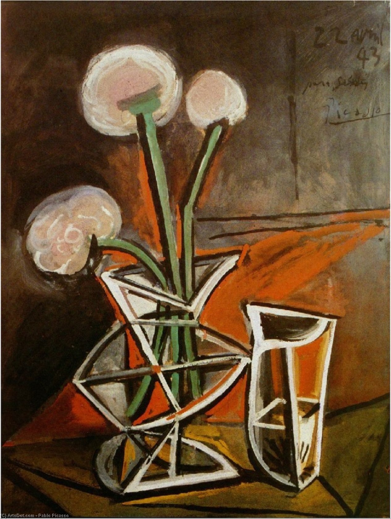 Wikioo.org - Bách khoa toàn thư về mỹ thuật - Vẽ tranh, Tác phẩm nghệ thuật Pablo Picasso - Vase with flowers
