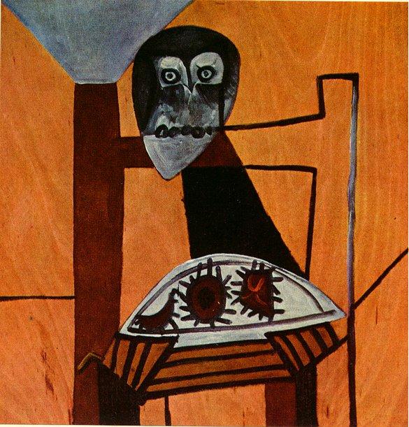 WikiOO.org - Enciclopédia das Belas Artes - Pintura, Arte por Pablo Picasso - Owl on a chair and sea urchins