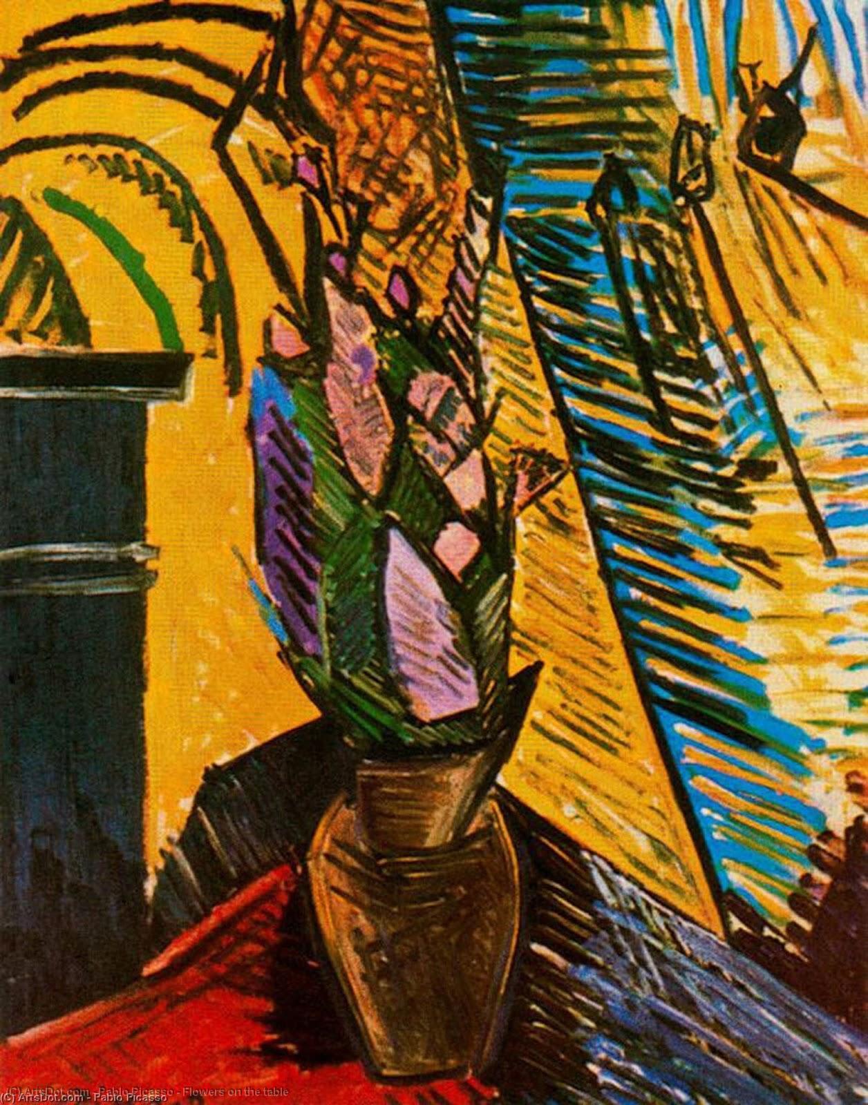 WikiOO.org - Güzel Sanatlar Ansiklopedisi - Resim, Resimler Pablo Picasso - Flowers on the table