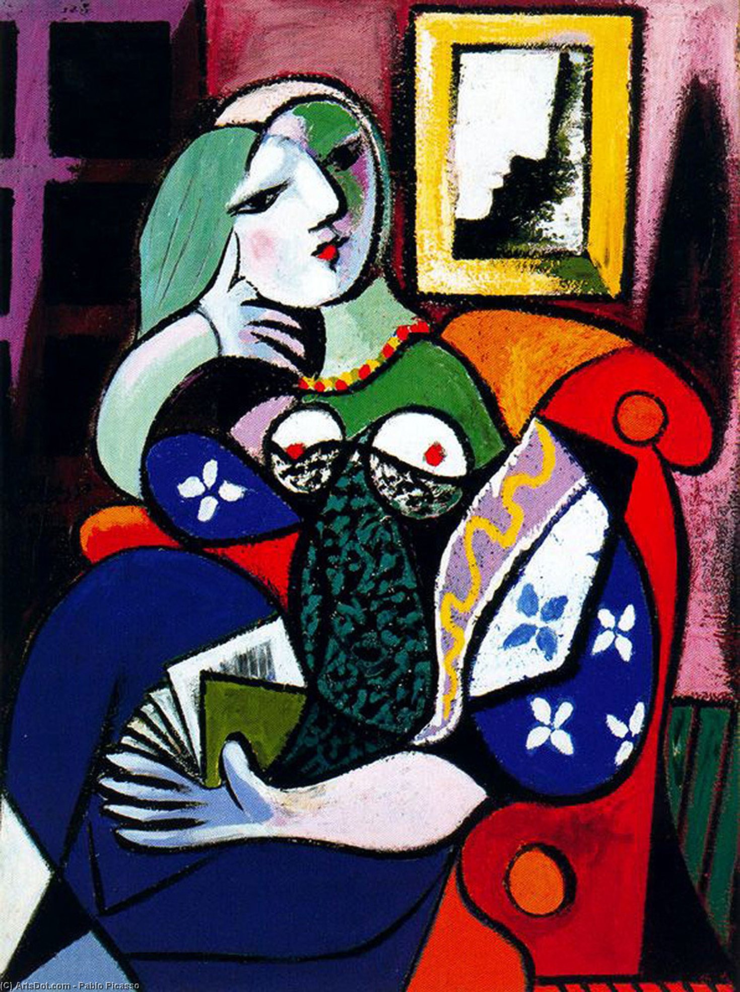 Wikoo.org - موسوعة الفنون الجميلة - اللوحة، العمل الفني Pablo Picasso - Woman with book