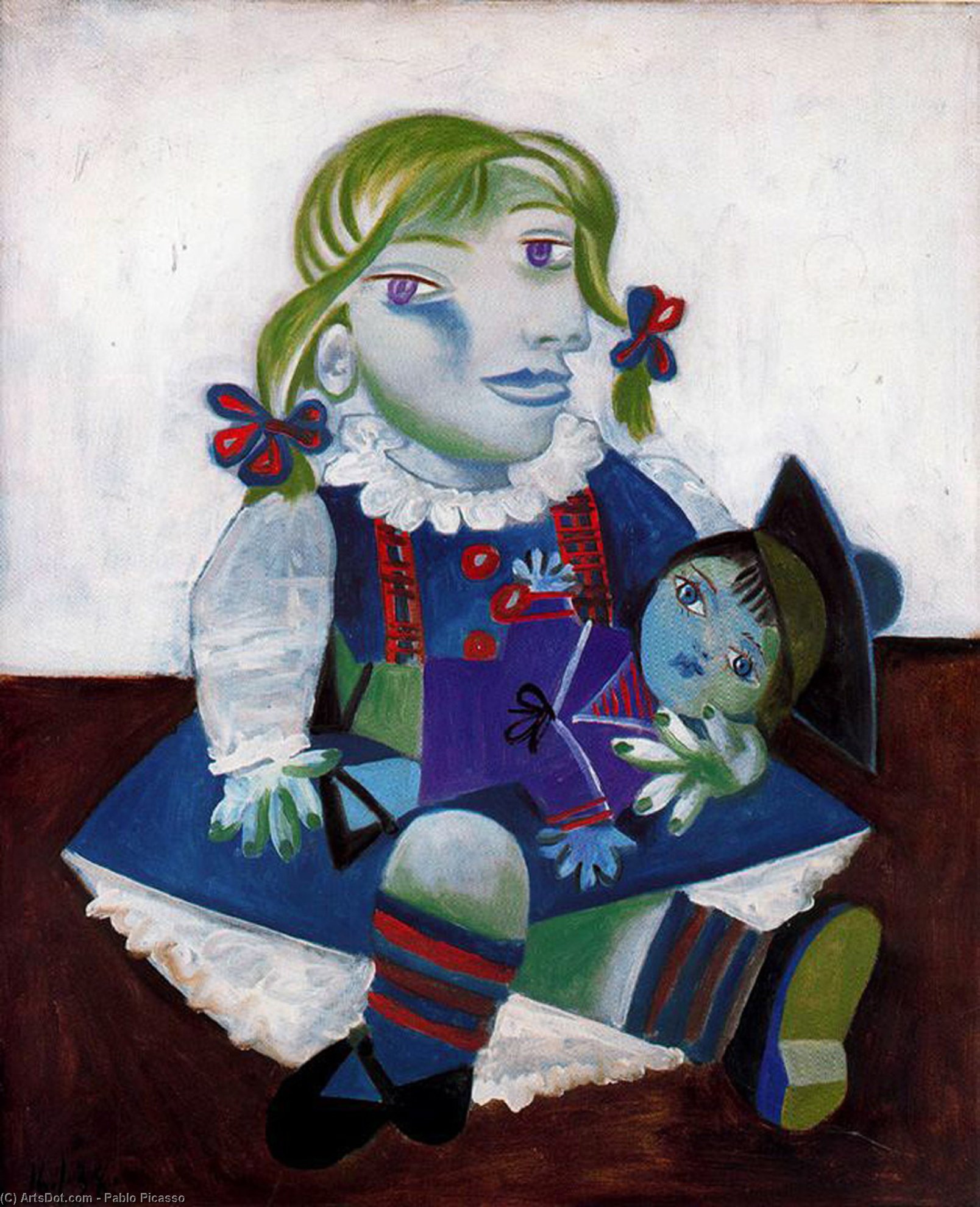 Wikioo.org - The Encyclopedia of Fine Arts - Painting, Artwork by Pablo Picasso - Portrait of Maya with her doll