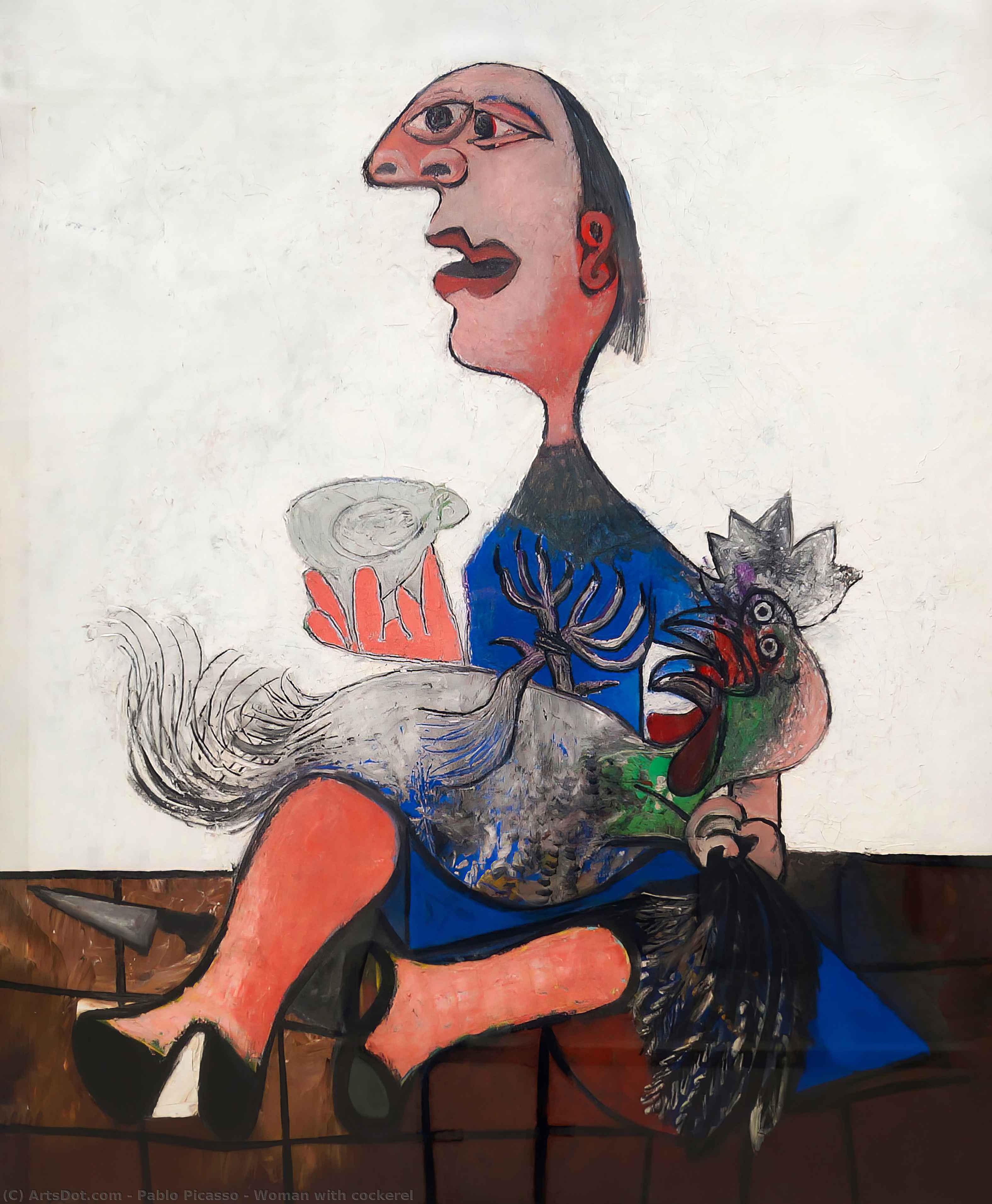 Wikoo.org - موسوعة الفنون الجميلة - اللوحة، العمل الفني Pablo Picasso - Woman with cockerel