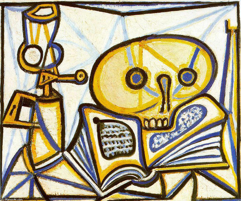 WikiOO.org - 百科事典 - 絵画、アートワーク Pablo Picasso - クレーン 本  と  オイル  ランプ