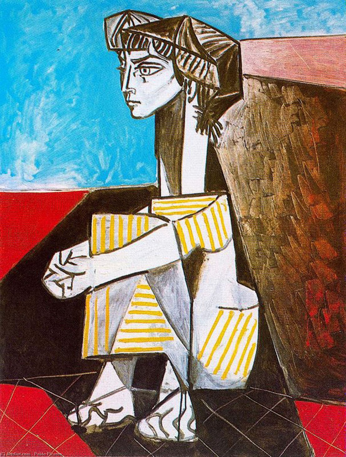 Wikoo.org - موسوعة الفنون الجميلة - اللوحة، العمل الفني Pablo Picasso - Portrait of Jacqueline Roque with her hands crossed