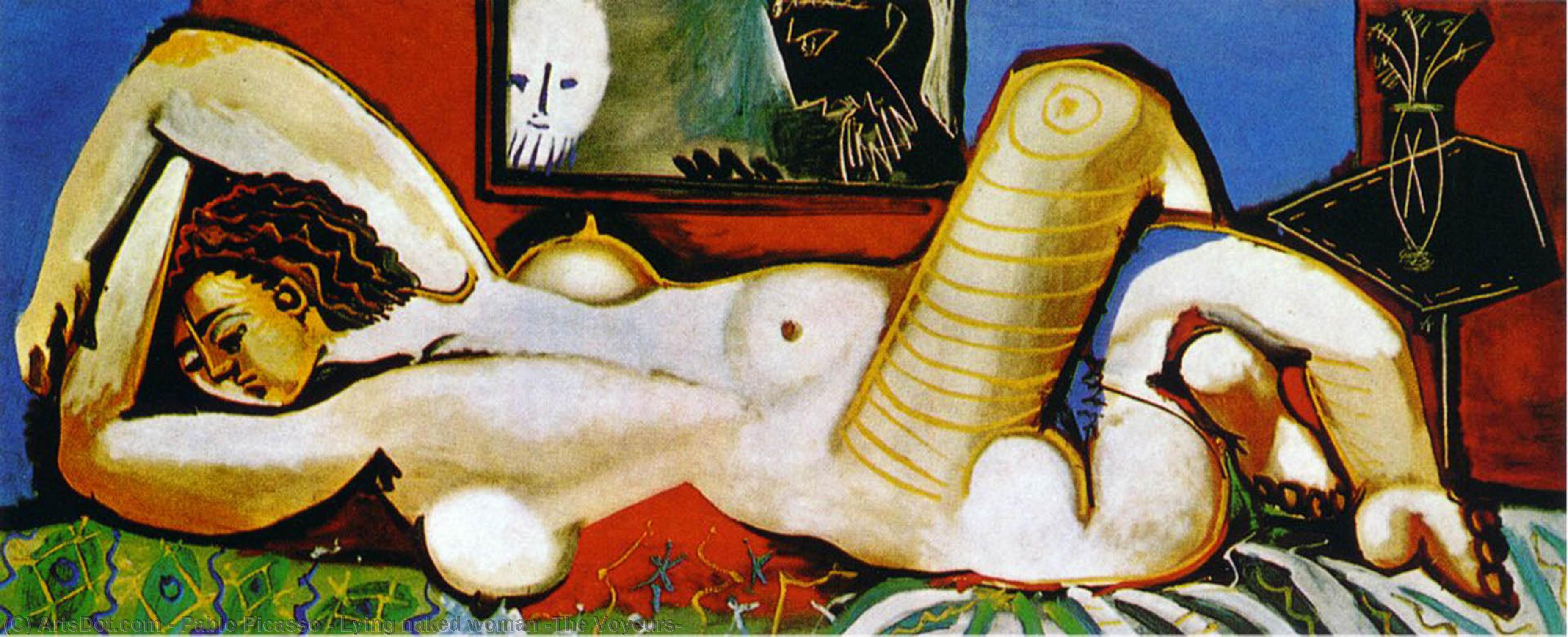 Wikoo.org - موسوعة الفنون الجميلة - اللوحة، العمل الفني Pablo Picasso - Lying naked woman (The Voyeurs)