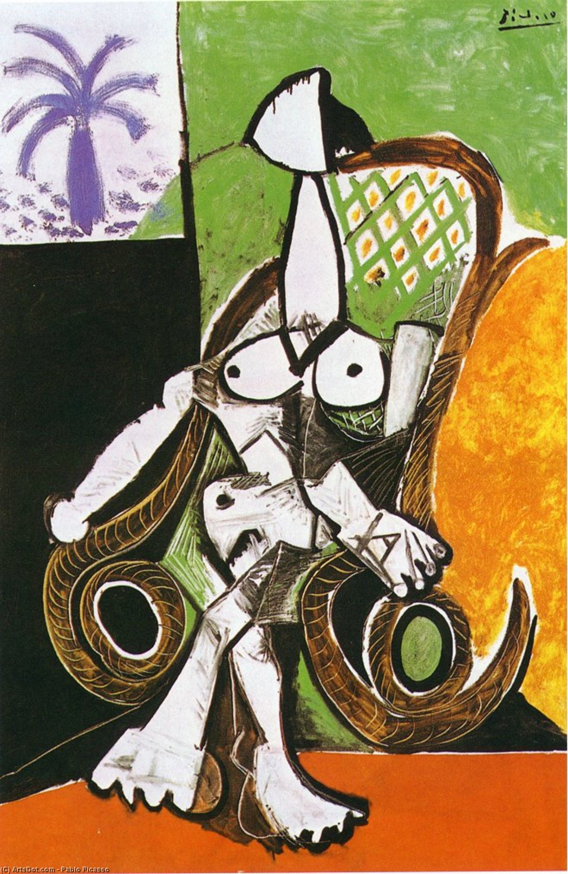Wikoo.org - موسوعة الفنون الجميلة - اللوحة، العمل الفني Pablo Picasso - Naked woman in rocking chair