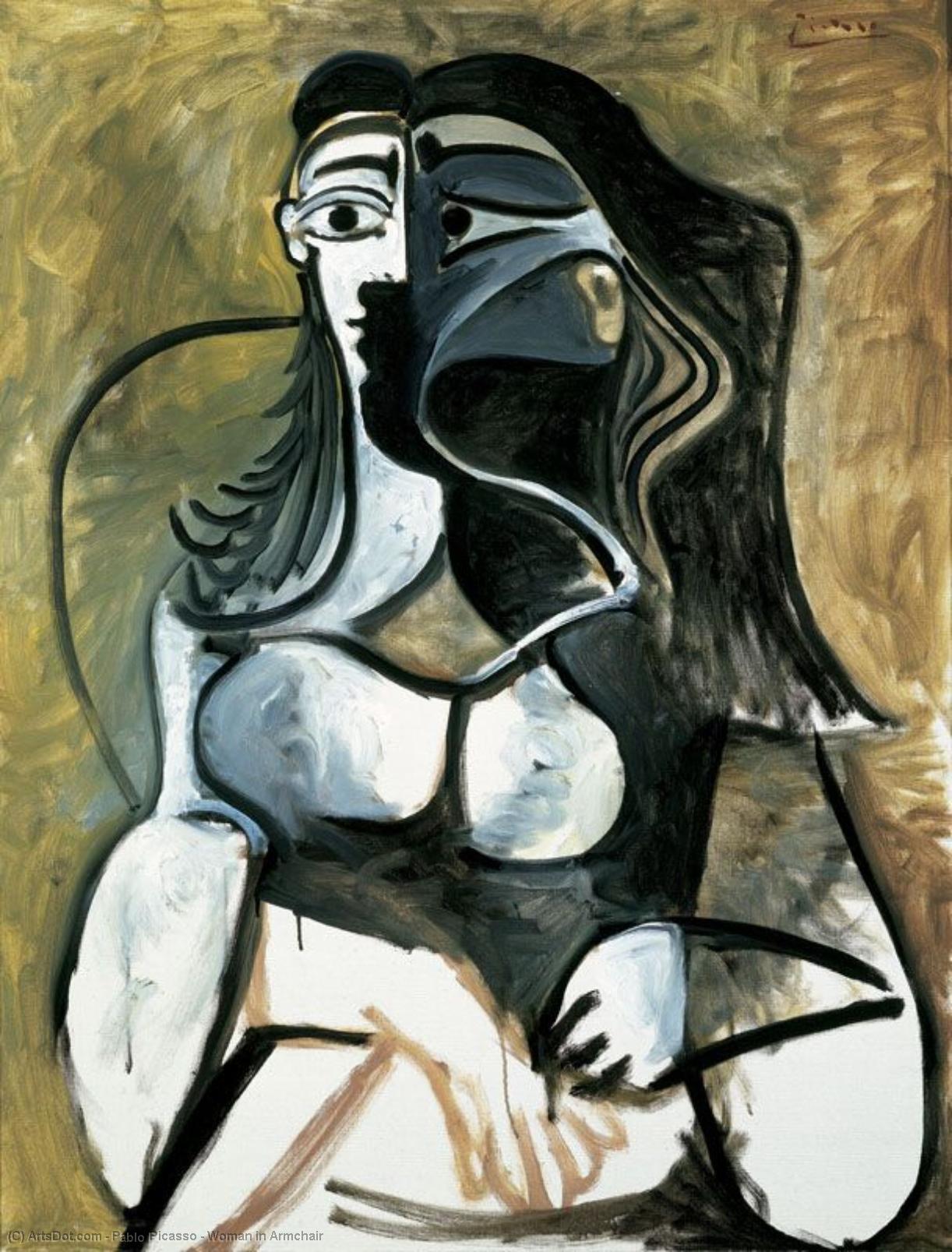 Wikoo.org - موسوعة الفنون الجميلة - اللوحة، العمل الفني Pablo Picasso - Woman in Armchair