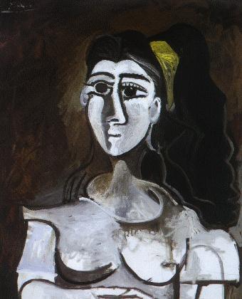 Wikioo.org – La Enciclopedia de las Bellas Artes - Pintura, Obras de arte de Pablo Picasso - Busto de Mujer con cinta amarilla ( Jacqueline )