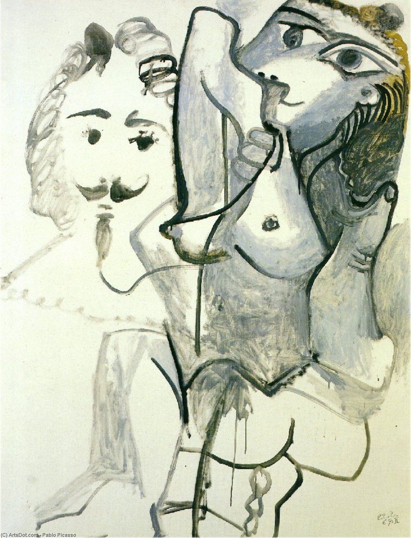 WikiOO.org - 百科事典 - 絵画、アートワーク Pablo Picasso - 女性 裸体 と一緒に  男の頭