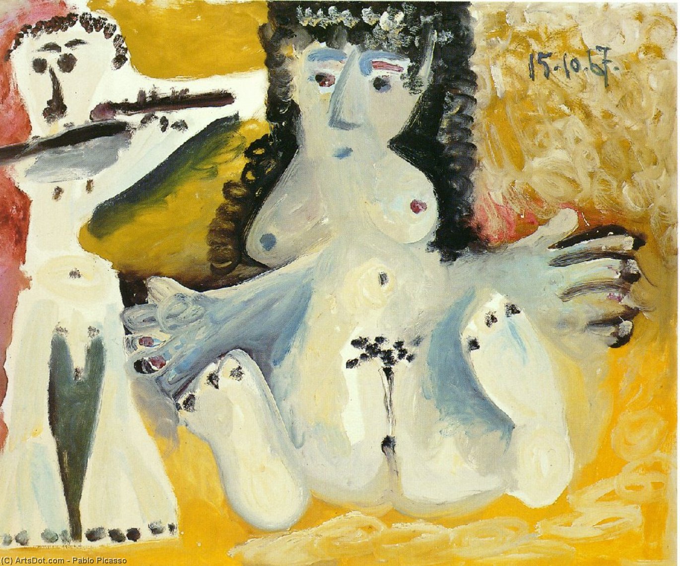 WikiOO.org - Энциклопедия изобразительного искусства - Живопись, Картины  Pablo Picasso - Сидящий мужчина игровое  флейта