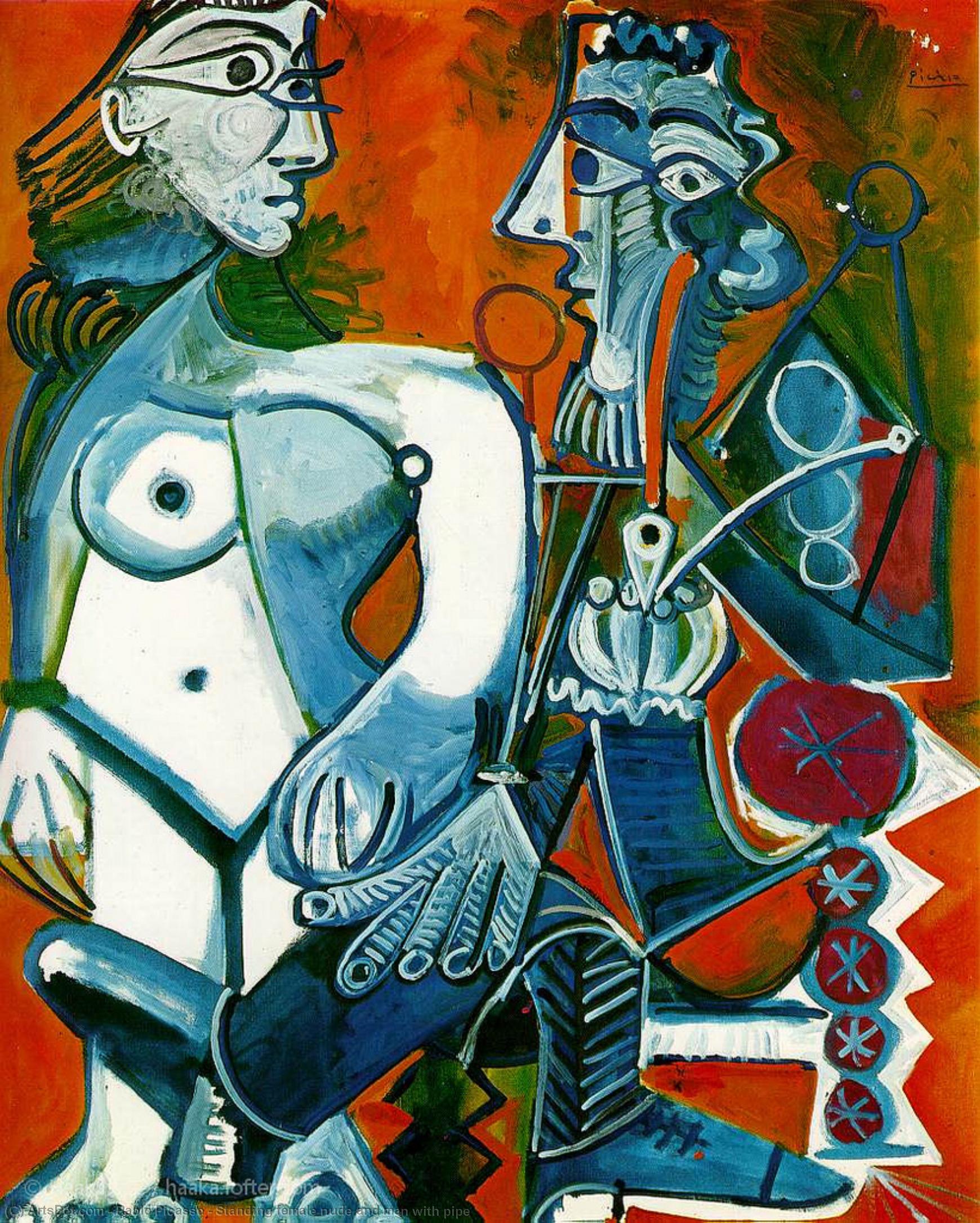 WikiOO.org - Энциклопедия изобразительного искусства - Живопись, Картины  Pablo Picasso - Стоящая обнаженная женщина и мужчина с трубкой