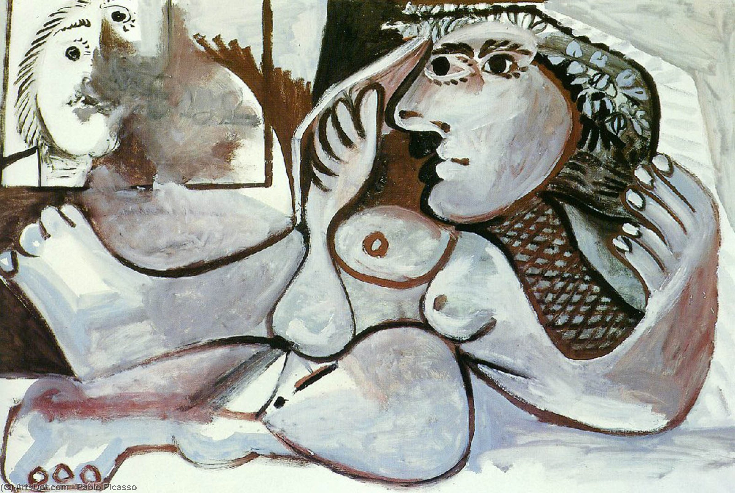 WikiOO.org - Encyclopedia of Fine Arts - Maleri, Artwork Pablo Picasso - Reclining Nude with wreath