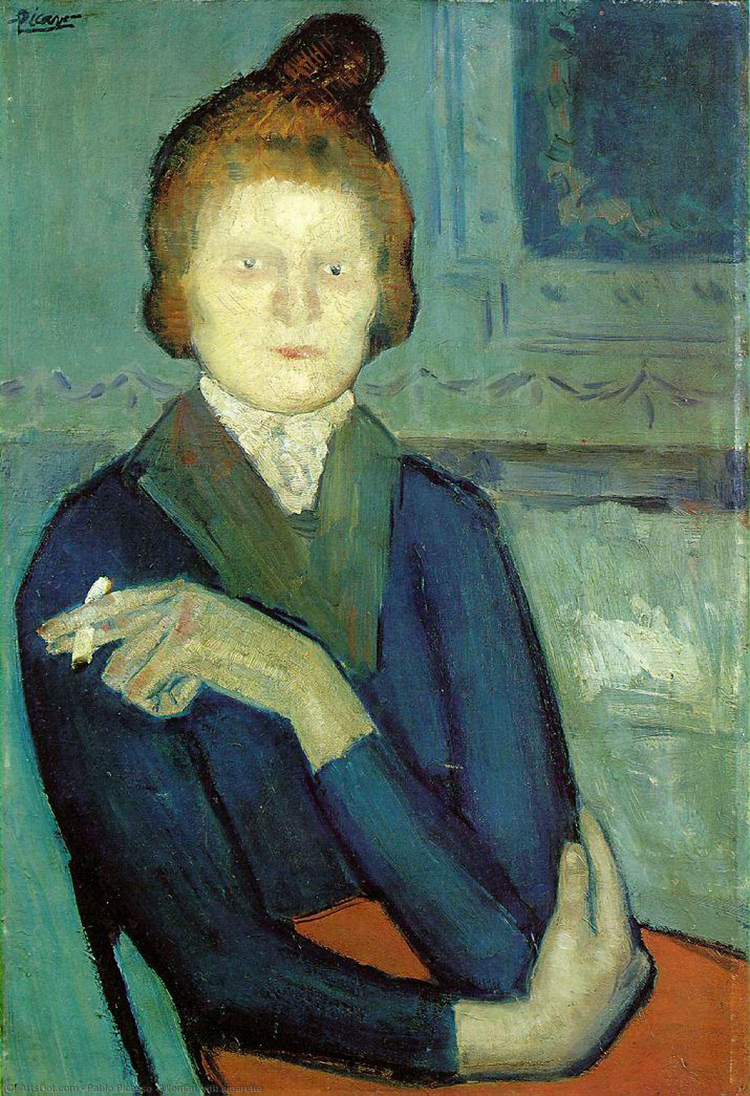 Wikioo.org - The Encyclopedia of Fine Arts - Painting, Artwork by Pablo Picasso - Woman with cigarette