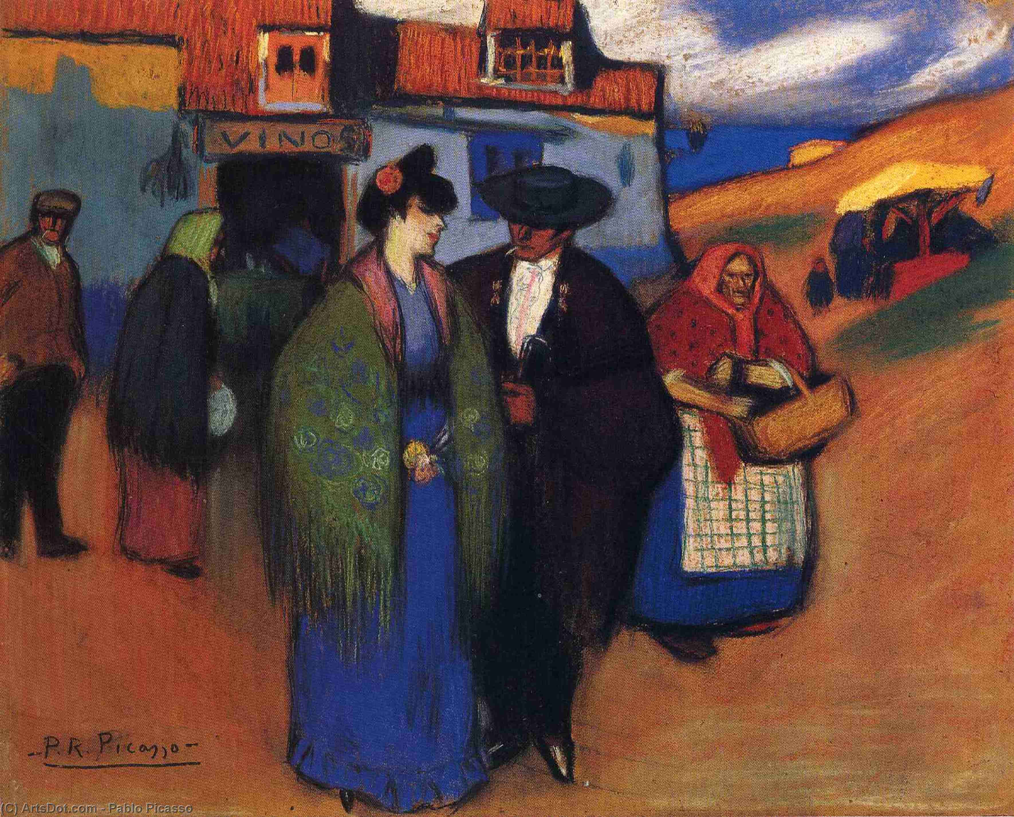 WikiOO.org - Encyclopedia of Fine Arts - Maleri, Artwork Pablo Picasso - A spanish couple in front of inn