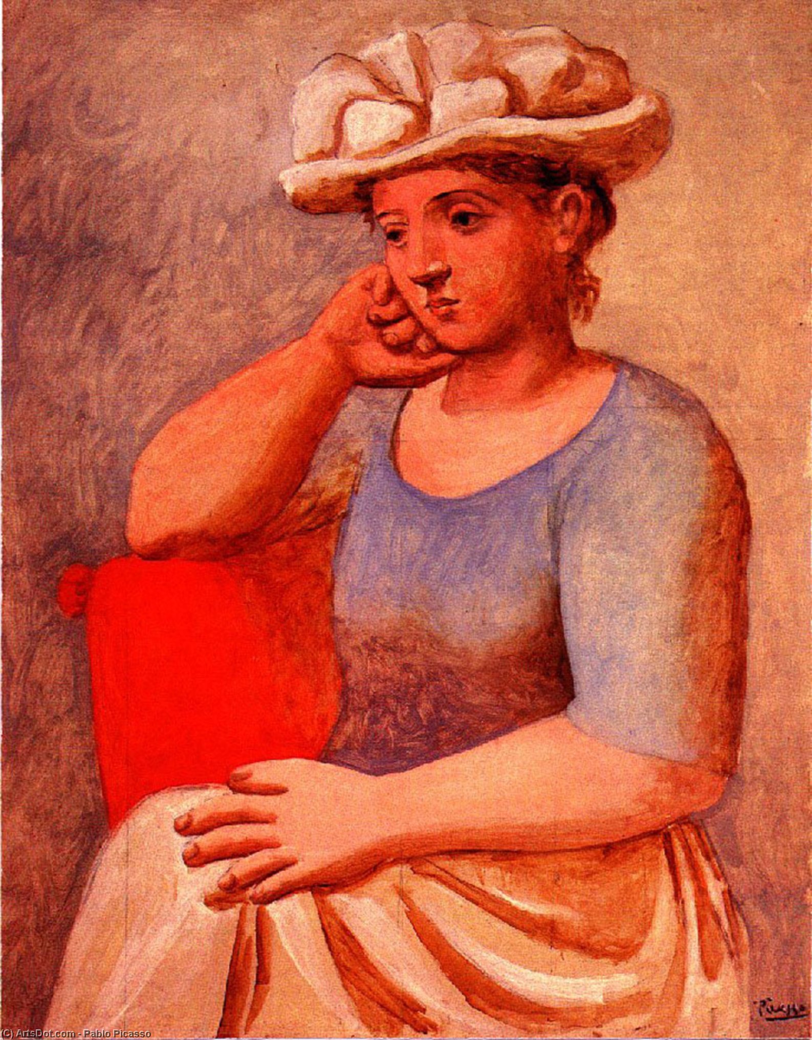 Wikioo.org - The Encyclopedia of Fine Arts - Painting, Artwork by Pablo Picasso - Leaning woman with bonnet
