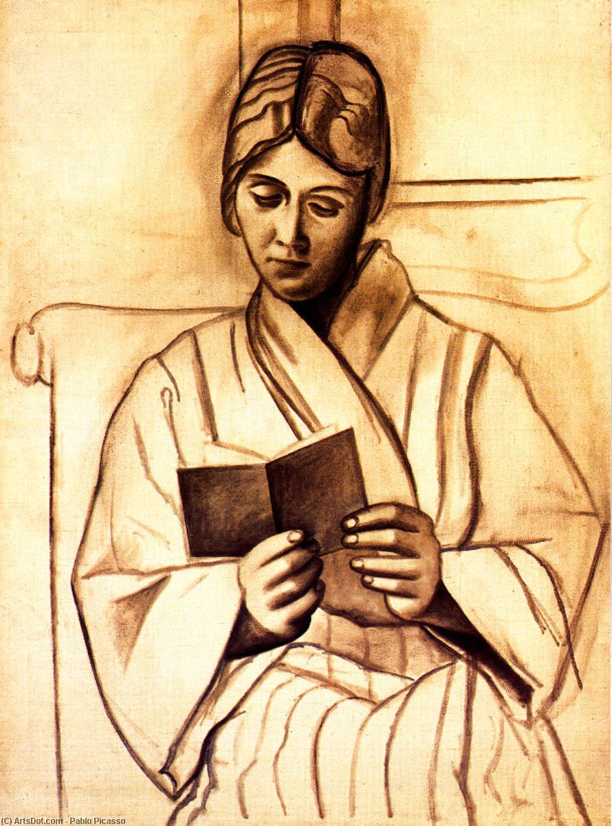 Wikioo.org - The Encyclopedia of Fine Arts - Painting, Artwork by Pablo Picasso - Woman reading (Olga)