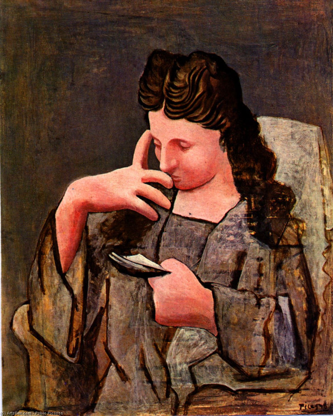 WikiOO.org – 美術百科全書 - 繪畫，作品 Pablo Picasso - 坐在女人 奥尔加