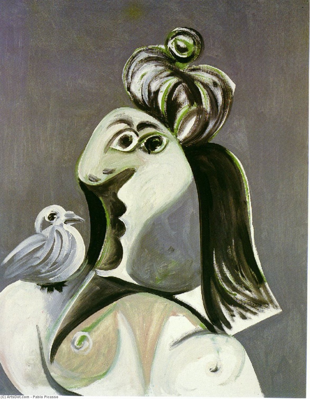 Wikoo.org - موسوعة الفنون الجميلة - اللوحة، العمل الفني Pablo Picasso - Woman with bird