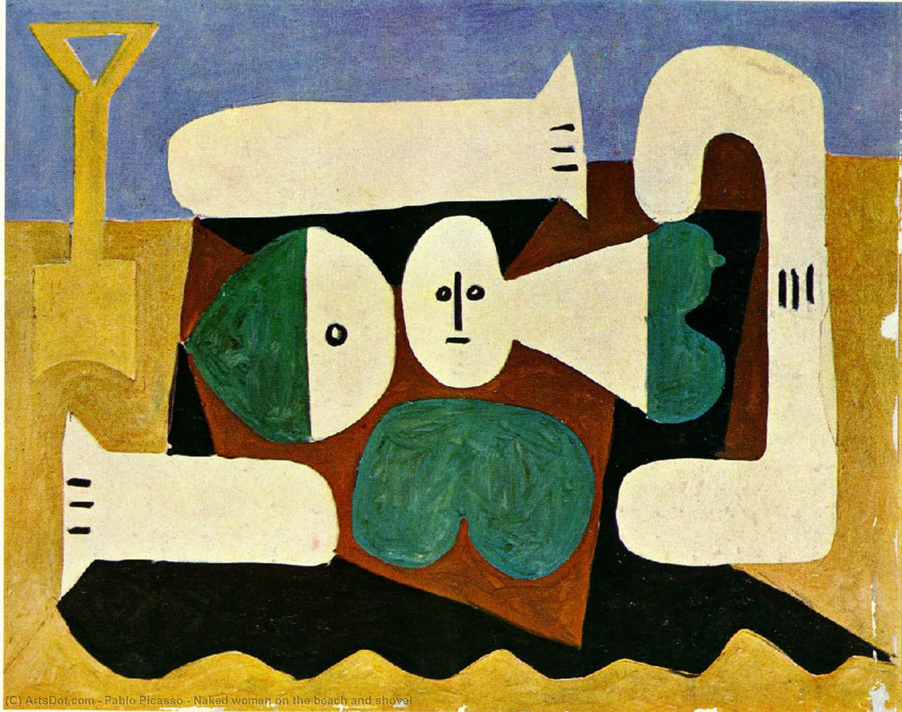 WikiOO.org - Güzel Sanatlar Ansiklopedisi - Resim, Resimler Pablo Picasso - Naked woman on the beach and shovel