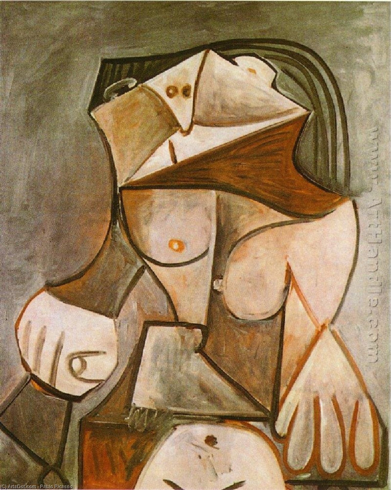 Wikoo.org - موسوعة الفنون الجميلة - اللوحة، العمل الفني Pablo Picasso - Crouching female nude