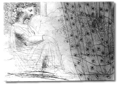 Wikioo.org – L'Enciclopedia delle Belle Arti - Pittura, Opere di Pablo Picasso - Marie-Therese come vestale, garantendo il Minotauro addormentato