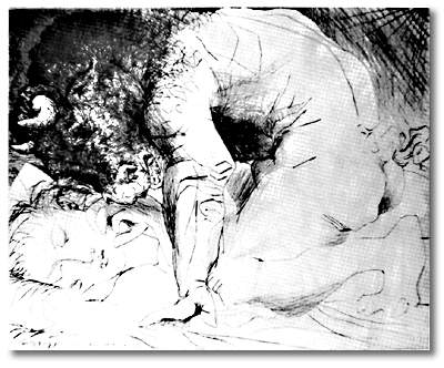 Wikioo.org - The Encyclopedia of Fine Arts - Painting, Artwork by Pablo Picasso - Minotaur caressing a sleeping woman