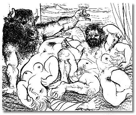 WikiOO.org - Encyclopedia of Fine Arts - Maalaus, taideteos Pablo Picasso - Bacchic scene with minotaur
