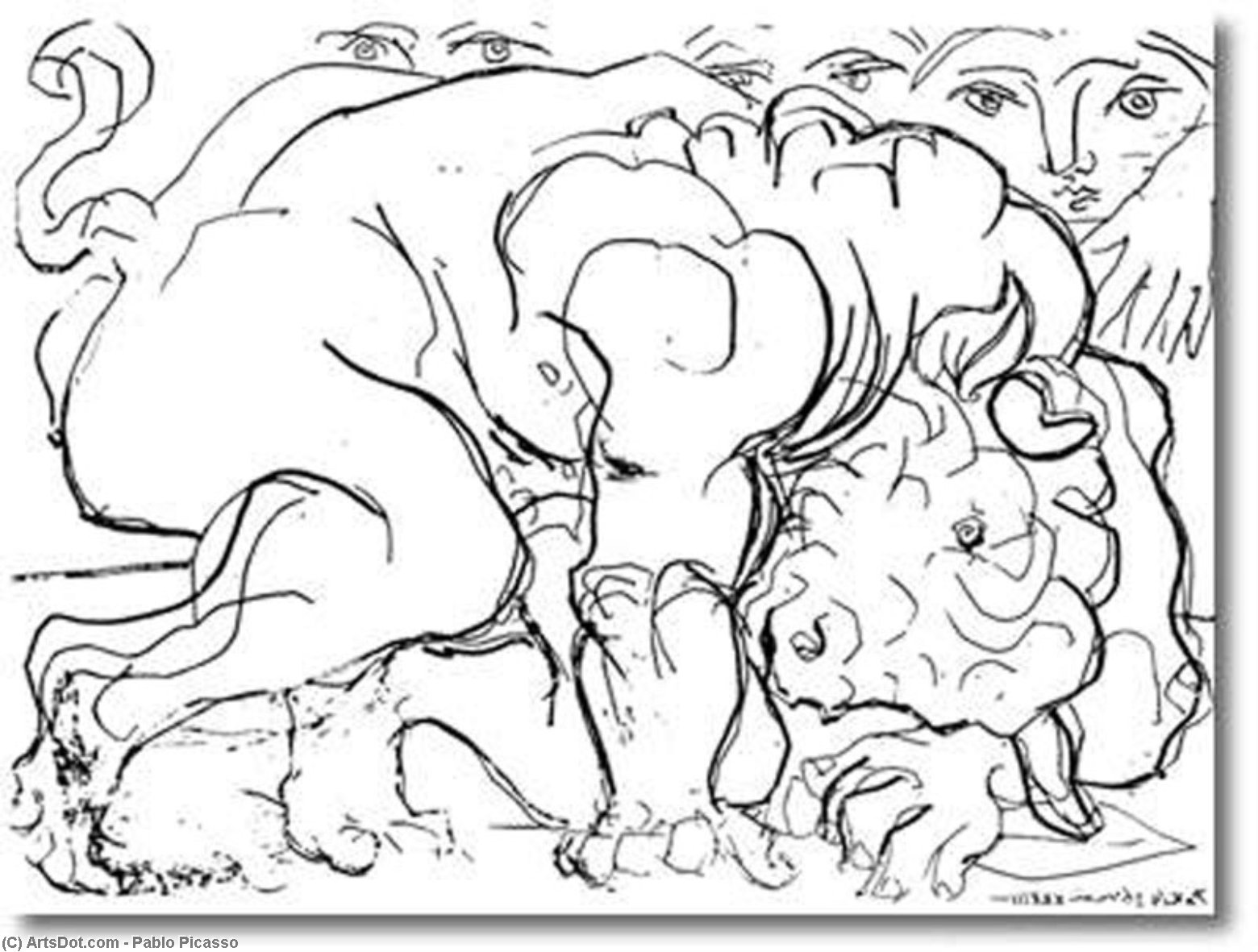 WikiOO.org – 美術百科全書 - 繪畫，作品 Pablo Picasso - 牛头怪 是  负伤