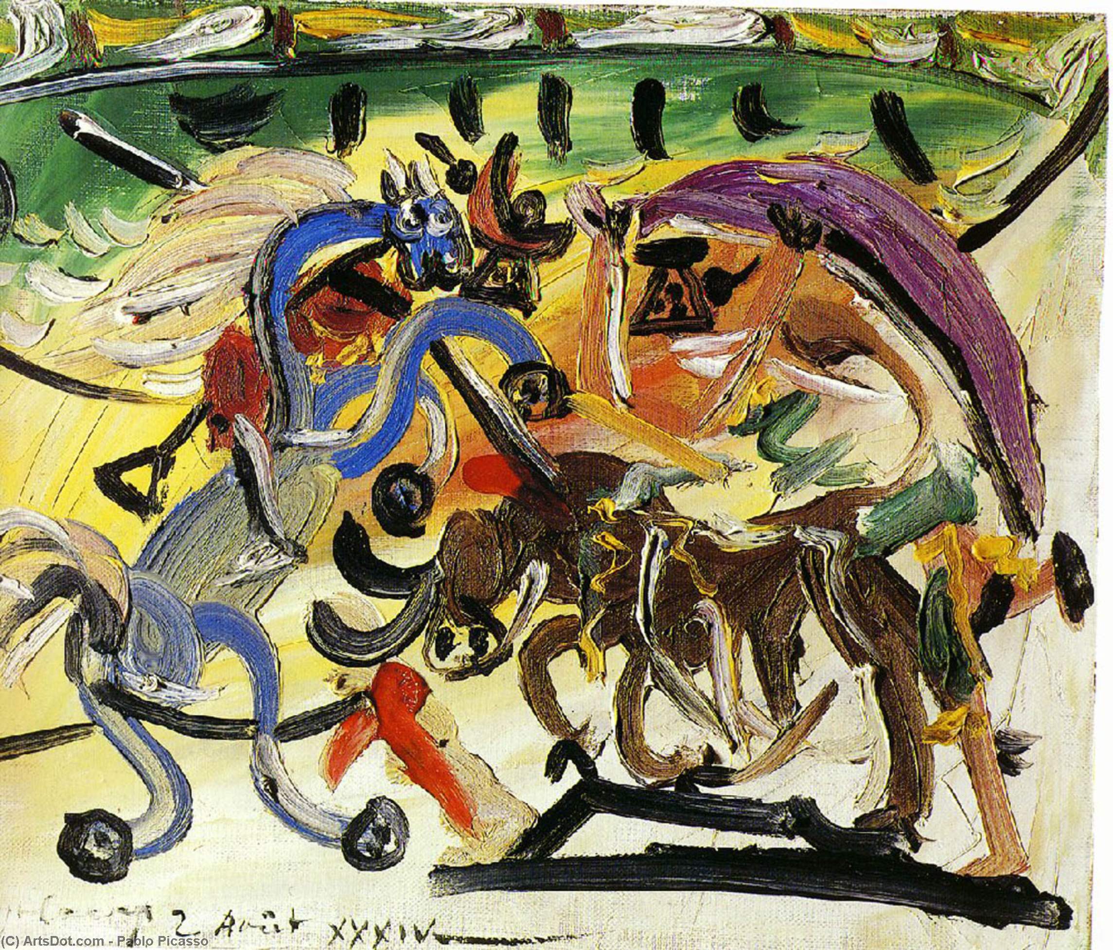 Wikoo.org - موسوعة الفنون الجميلة - اللوحة، العمل الفني Pablo Picasso - A bullfight