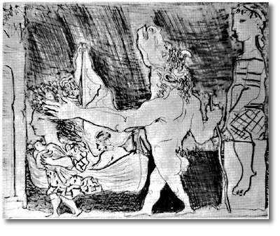 Wikioo.org – La Enciclopedia de las Bellas Artes - Pintura, Obras de arte de Pablo Picasso - Minotauro ciego es guiado por niña