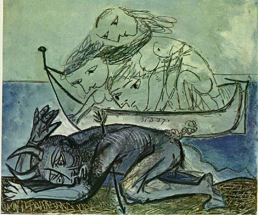 Wikioo.org - The Encyclopedia of Fine Arts - Painting, Artwork by Pablo Picasso - Minotaur is wounded