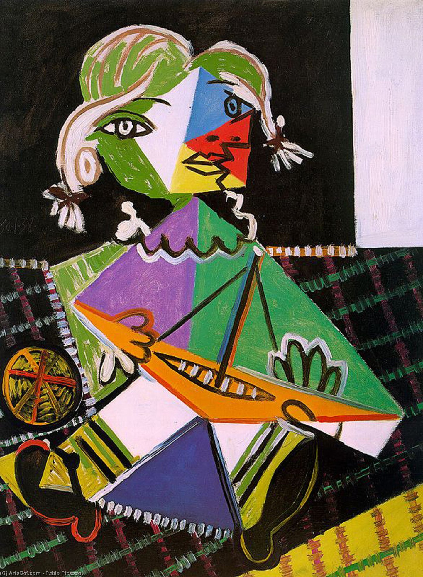 Wikoo.org - موسوعة الفنون الجميلة - اللوحة، العمل الفني Pablo Picasso - Maya with boat