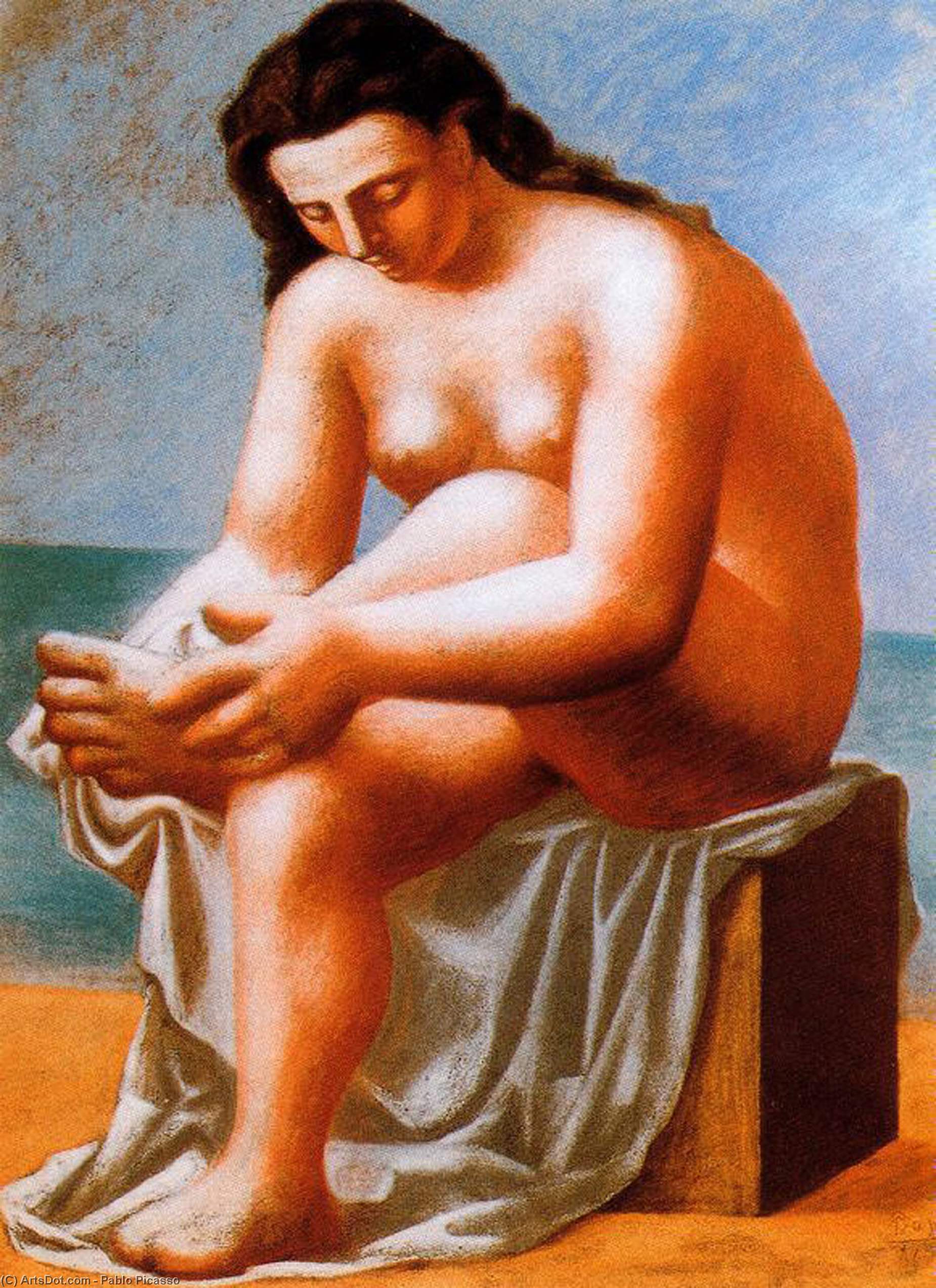 Wikioo.org – La Enciclopedia de las Bellas Artes - Pintura, Obras de arte de Pablo Picasso - sentado desnudo el secado  ella  pies