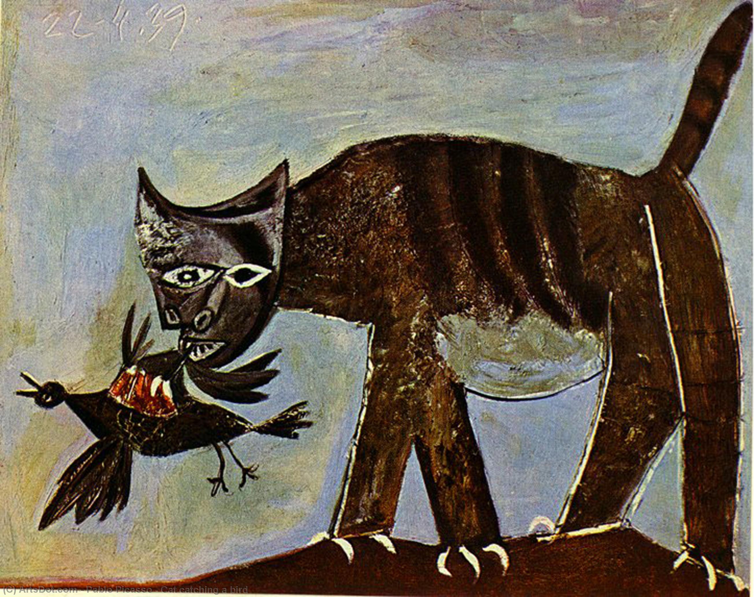 WikiOO.org - אנציקלופדיה לאמנויות יפות - ציור, יצירות אמנות Pablo Picasso - Cat catching a bird