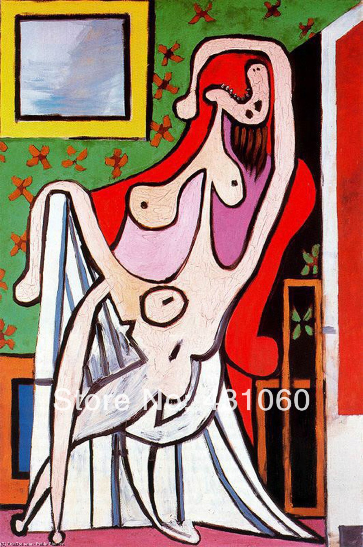WikiOO.org - 百科事典 - 絵画、アートワーク Pablo Picasso - 大きい 裸体 インチ  赤  アームチェア