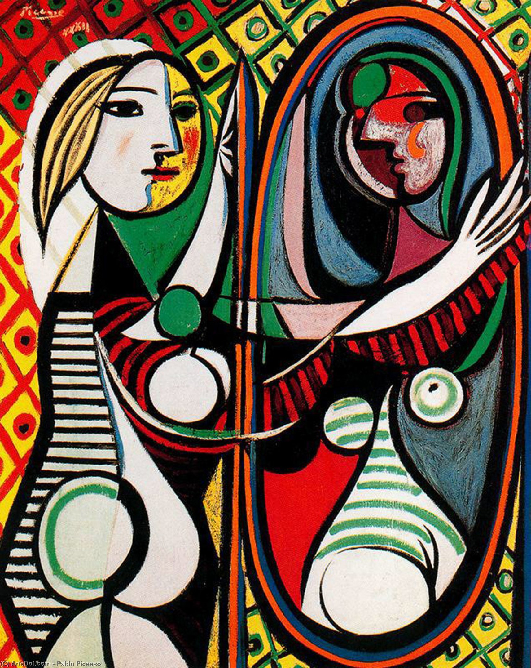 WikiOO.org - Encyclopedia of Fine Arts - Maleri, Artwork Pablo Picasso - Girl in front of mirror