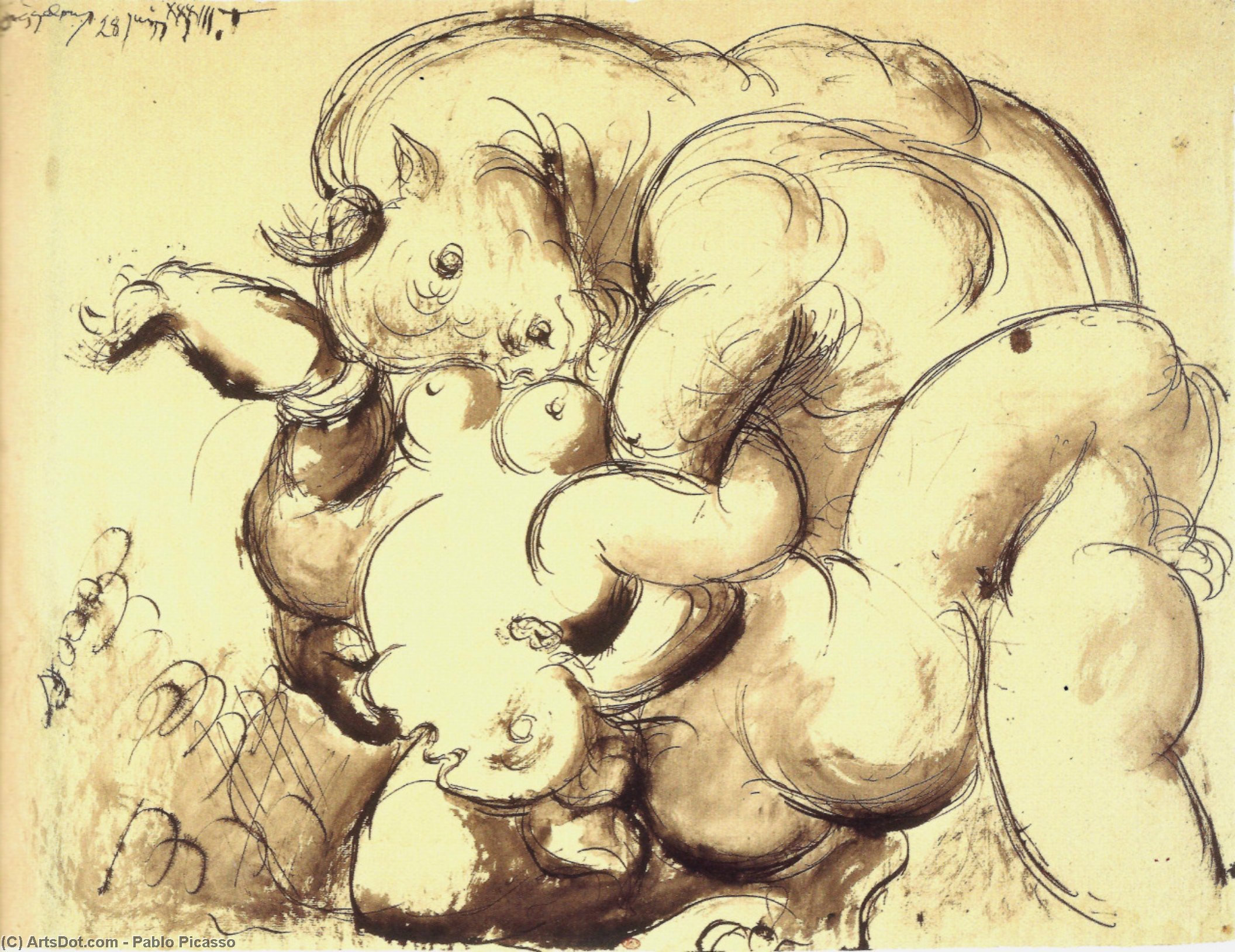 WikiOO.org – 美術百科全書 - 繪畫，作品 Pablo Picasso - 牛头怪 是  负伤  马  和  人物