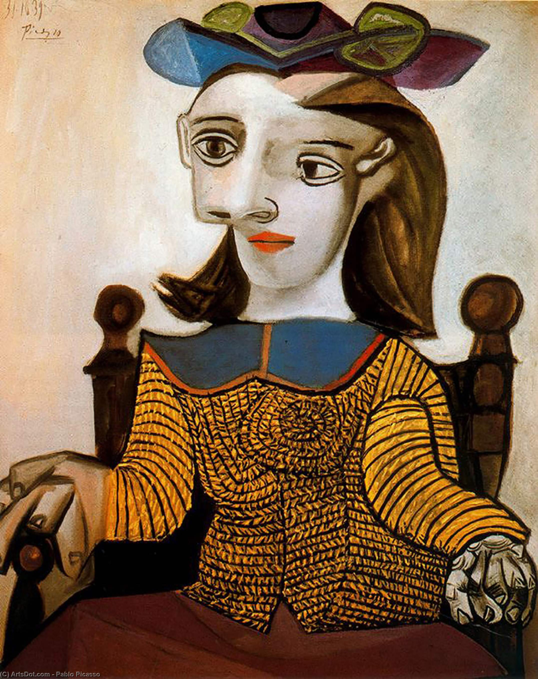 WikiOO.org - Güzel Sanatlar Ansiklopedisi - Resim, Resimler Pablo Picasso - The yellow shirt (Dora Maar)