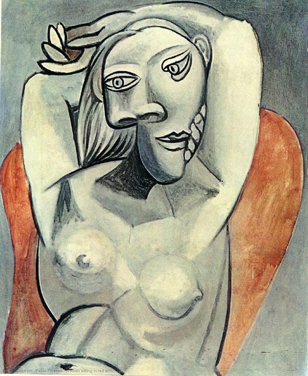 Wikioo.org - The Encyclopedia of Fine Arts - Painting, Artwork by Pablo Picasso - Woman sitting in red armchair