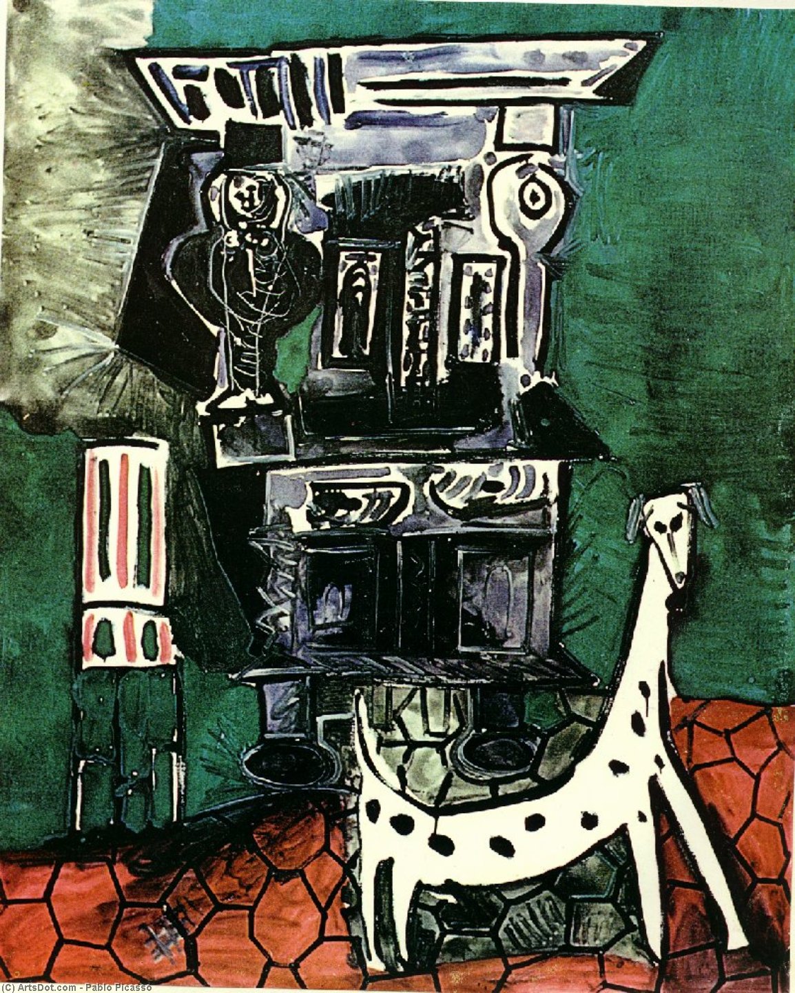 Wikioo.org - The Encyclopedia of Fine Arts - Painting, Artwork by Pablo Picasso - Buffet Henry II and armchair with dog