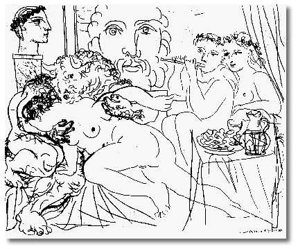 Wikoo.org - موسوعة الفنون الجميلة - اللوحة، العمل الفني Pablo Picasso - Minotaur caressing a woman