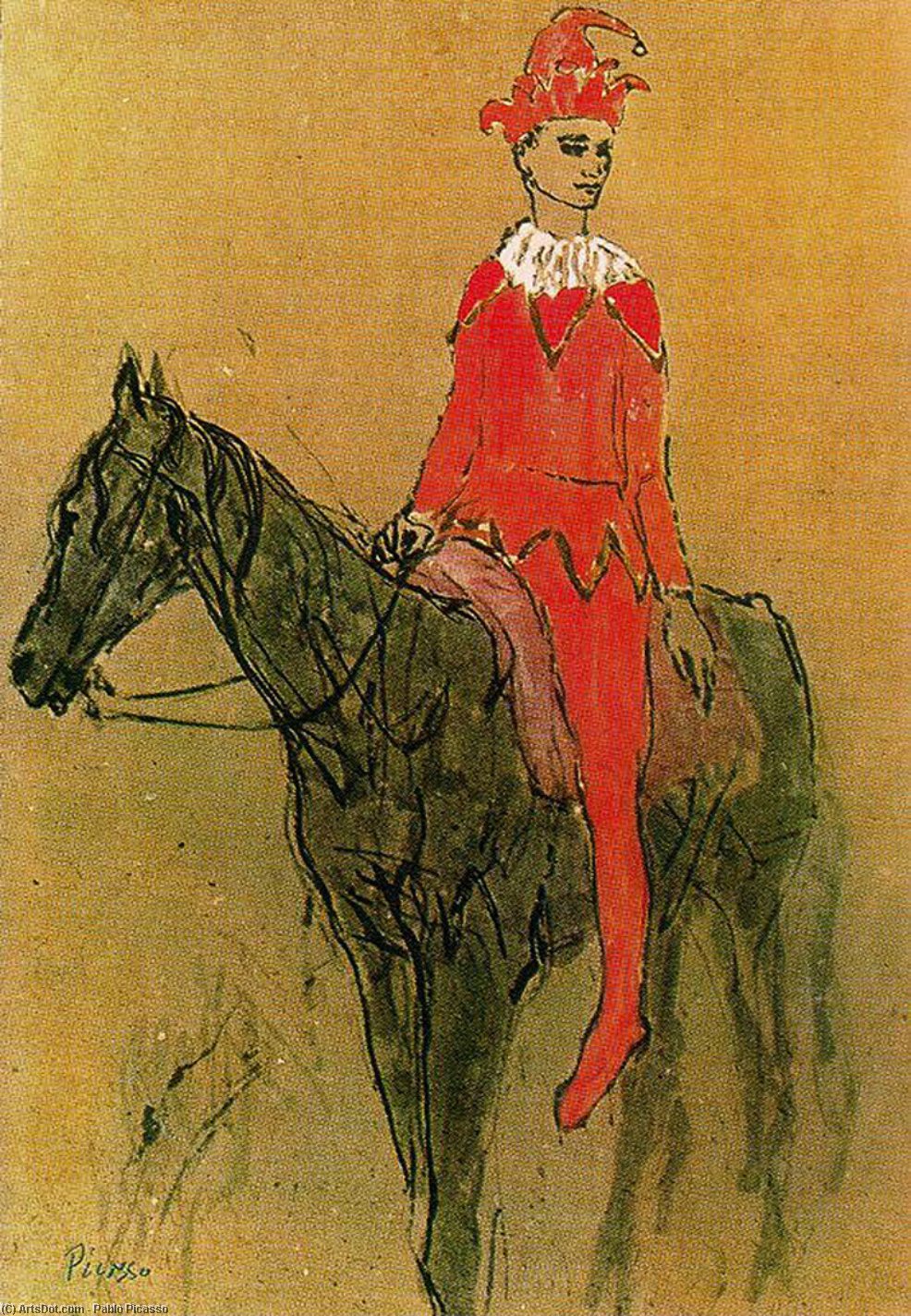 Wikoo.org - موسوعة الفنون الجميلة - اللوحة، العمل الفني Pablo Picasso - Harlequin on the horseback