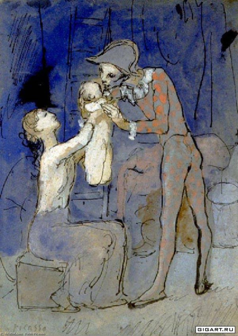 Wikioo.org - The Encyclopedia of Fine Arts - Painting, Artwork by Pablo Picasso - Harlequin's family
