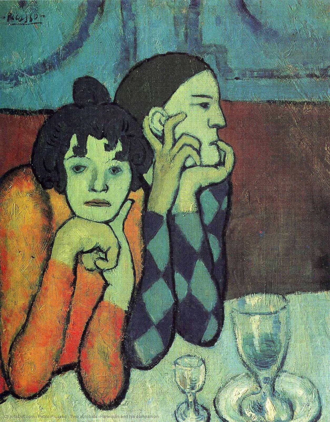 WikiOO.org - Encyclopedia of Fine Arts - Festés, Grafika Pablo Picasso - Two acrobats (Harlequin and his companion)