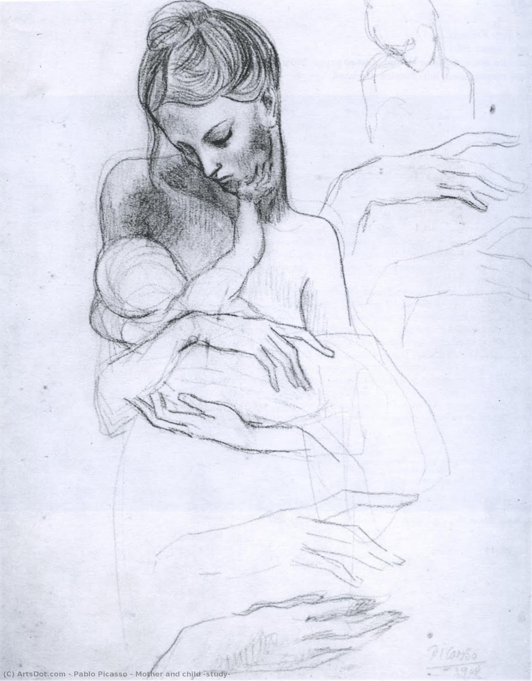 WikiOO.org - Güzel Sanatlar Ansiklopedisi - Resim, Resimler Pablo Picasso - Mother and child (study)