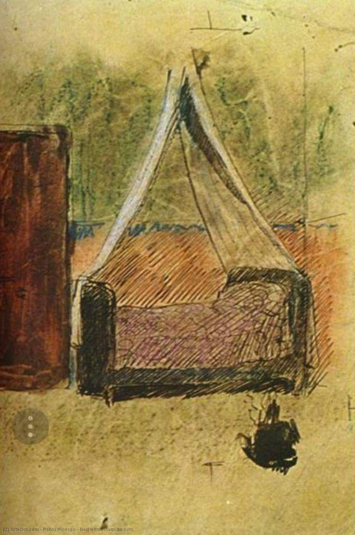 Wikoo.org - موسوعة الفنون الجميلة - اللوحة، العمل الفني Pablo Picasso - Bed with mosquito nets