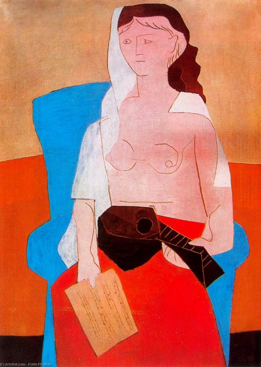 Wikoo.org - موسوعة الفنون الجميلة - اللوحة، العمل الفني Pablo Picasso - Woman with mandolin
