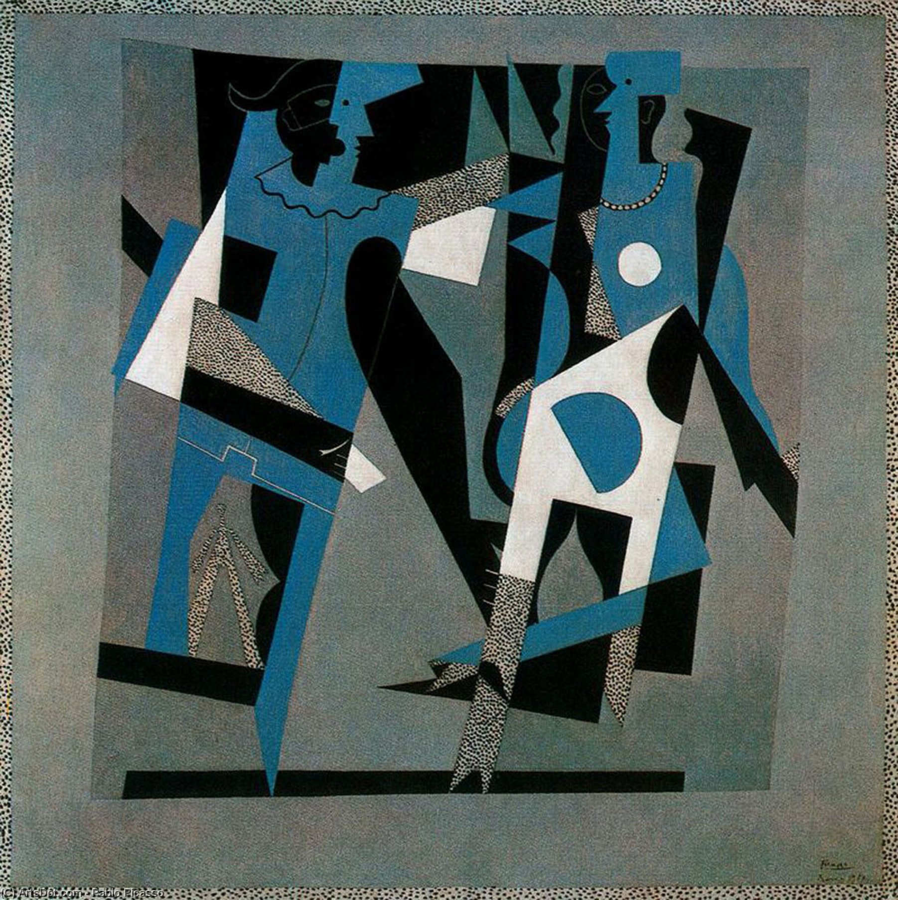 Wikioo.org – L'Enciclopedia delle Belle Arti - Pittura, Opere di Pablo Picasso - arlecchino e le  donna  con  collana