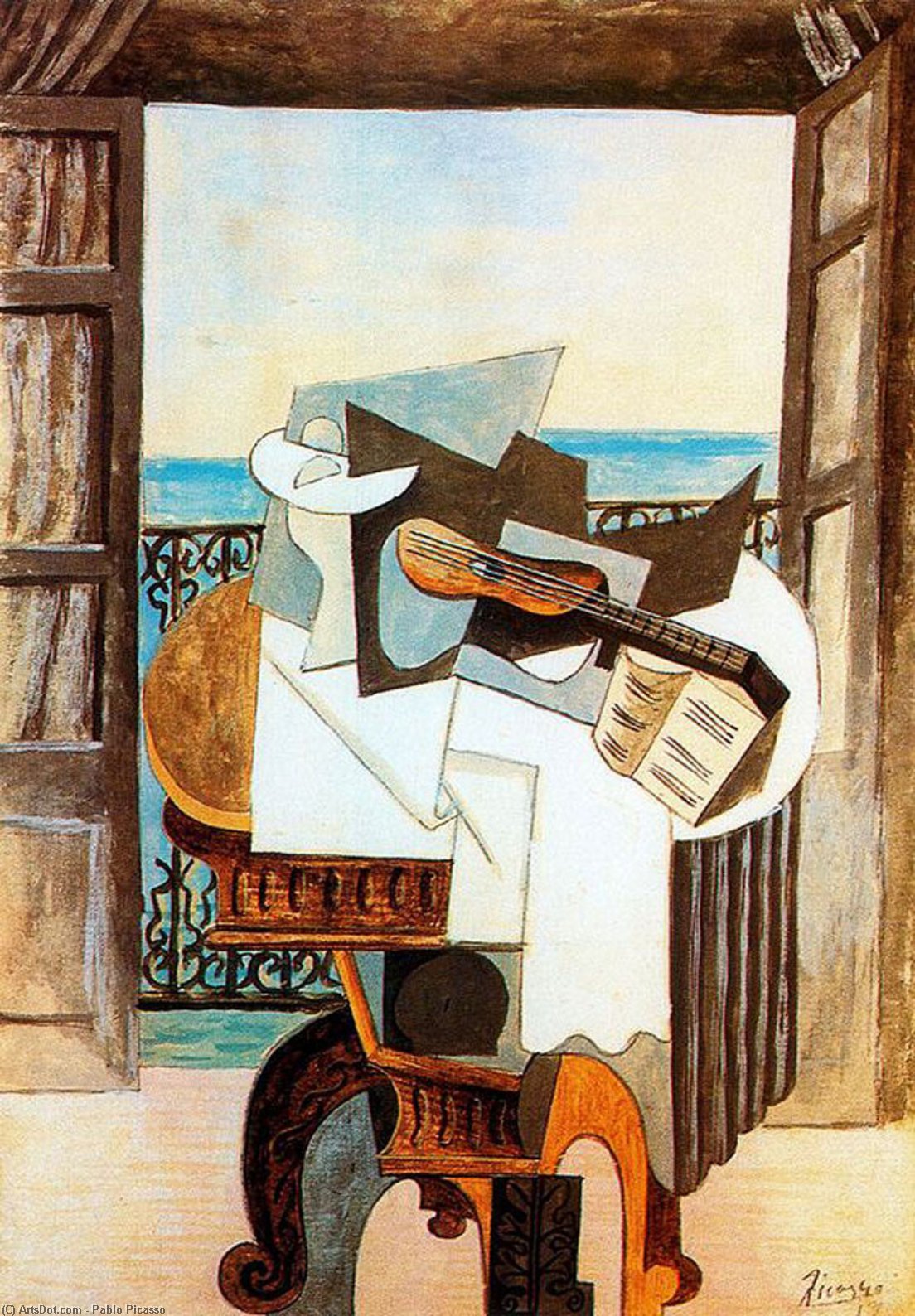 Wikioo.org - Die Enzyklopädie bildender Kunst - Malerei, Kunstwerk von Pablo Picasso - Tabelle in vorne  von  Bildschirmfenster